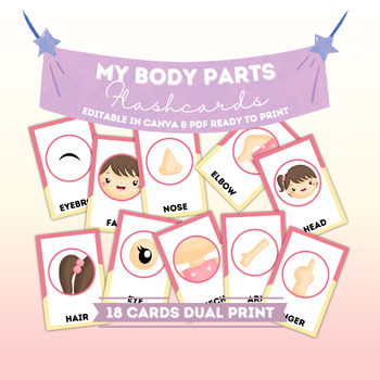 Preview of Montessori Flashcards My Body Parts Girl Version Printable Flashcards