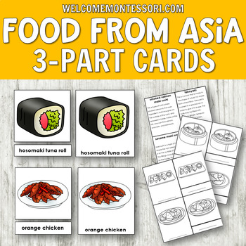 Preview of Montessori Food from Asia 4-Part Cards: Asia Geography (China, Japan, Korea)