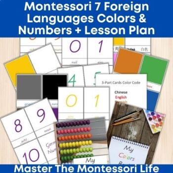 Preview of Montessori Foreign Languages Colors and Numbers Bundle + Lesson Plan