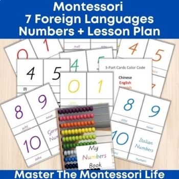 Preview of Montessori Foreign Languages Numbers Bundle + Lesson Plan