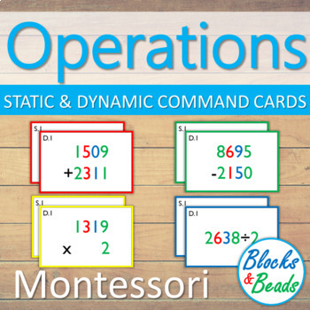 Preview of Montessori: Four Operations Command Cards BUNDLE