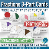 Fractions Match Montessori Three Part Card set Cards for Learning Center 