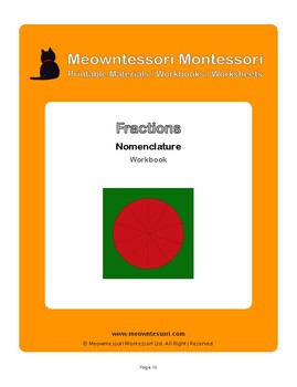 Preview of Montessori Fractions (Nomenclature) Workbook