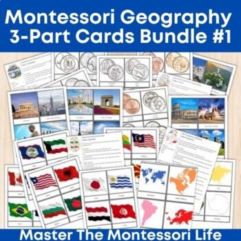 Preview of Montessori Geography 3-Part Cards Bundle #1