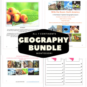 Preview of Montessori Geography 7 Continents Write the Room Activities 3 Part Cards Inside