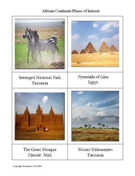 Preview of Montessori Geography- African Continent -Famous Places