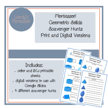 Preview of Montessori Geometric Solids Scavenger Hunts Printable and Digital Versions