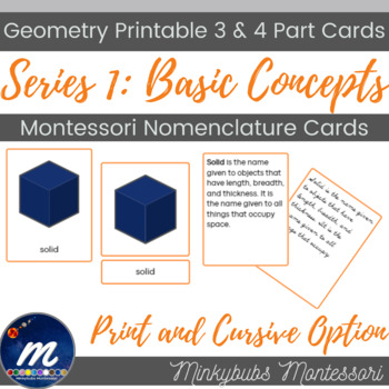 Preview of Montessori Geometry Nomenclature Basic Concepts Unit 5 Line Point Plane Solid