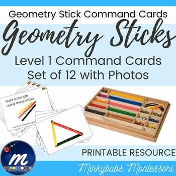 Preview of Montessori Geometry Sticks Command Cards Build Triangles Level 1