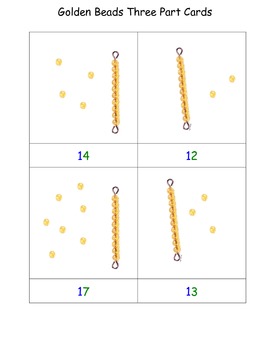 Cards for Learning Center Golden Beads Three Part Card set Montessori 