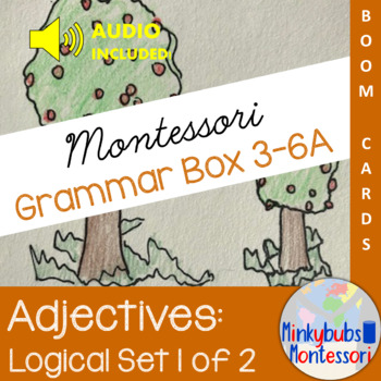 Preview of Montessori Grammar Adjective Box 3-6A BOOM Logical Adjective Game 1 inc AUDIO DL