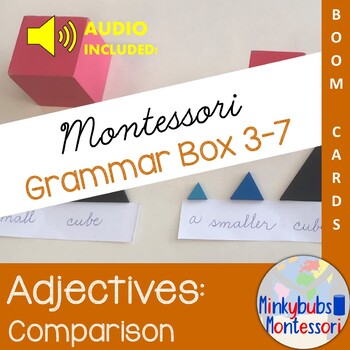 Preview of Montessori Grammar Adjective Box 3-7 BOOM Comparison Adjective Game inc AUDIO DL