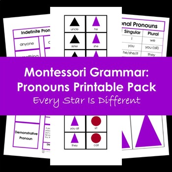 Preview of Montessori Grammar: Pronouns Printable Pack