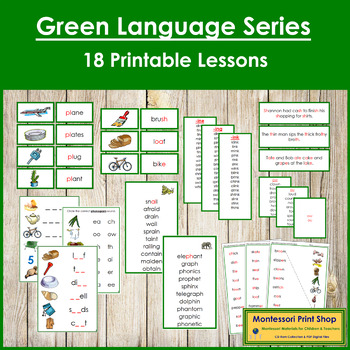 Preview of Montessori Green Phonogram Language Series Bundle - Phonics