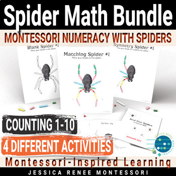 Preview of Montessori Halloween Math Bundle: Bead Activities, Spider and Fall Counting 1-10