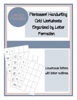 montessori handwriting grid worksheets organized by letter