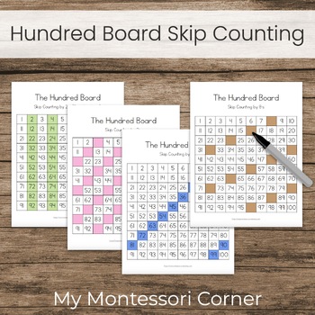 Preview of Montessori Hundred Board Skip Counting Worksheets, Math Extension Work