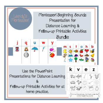 Preview of Montessori Initial Sounds Distance Learning Presentation & Worksheet Bundle