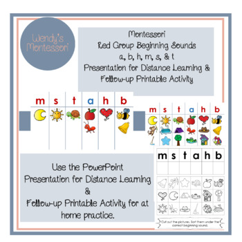 Preview of Montessori Initial Sounds a,b,h,m,s,&t Distance Learning Presentation&Worksheet