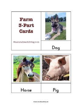 Preview of Montessori Inspired Farm Animal 3 Part Cards