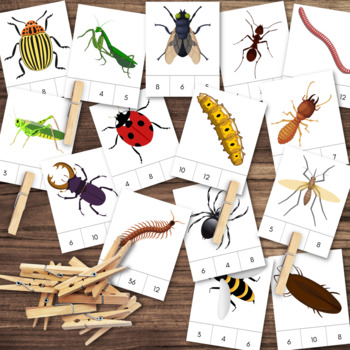Preview of Montessori-Inspired Full Color BUG Insect Leg Counting Clip Cards