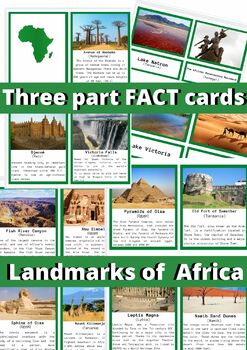 Preview of Montessori Inspired Landmarks of Africa 3-Part Fact Cards