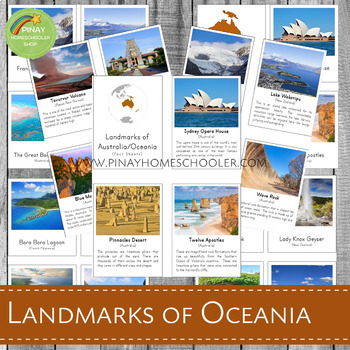 Preview of Montessori Inspired Landmarks of Australia/Oceania 3 Part Cards and Fact Cards