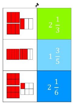 Montessori Fractions Match Cards for Learning Center Three Part Card set 