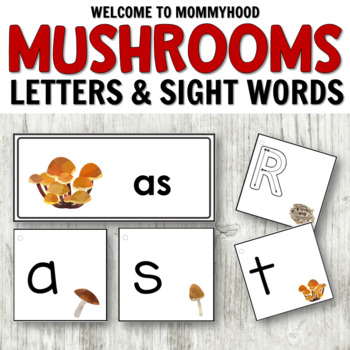Preview of Montessori Inspired Mushroom Letter Cards and Sight Words PRINT