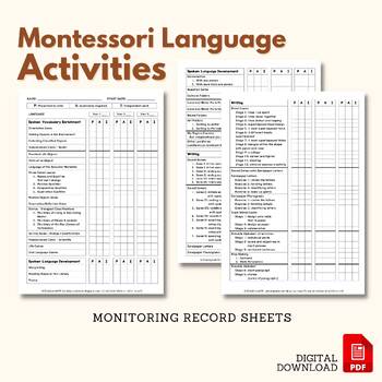 Preview of Montessori LANGUAGE Activities Monitoring Record Sheet Scope & Sequence