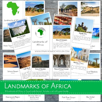 Preview of Montessori Inspired Landmarks of Africa 3 Part Cards and Fact Cards