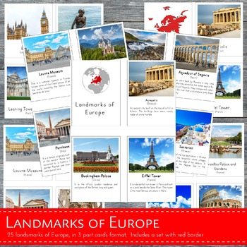 Preview of Montessori Landmarks of Europe 3 Part Cards and Fact Cards