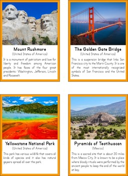 Montessori Landmarks of North America 3 Part Cards by Pinay