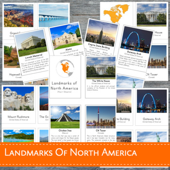 Preview of Montessori Landmarks of North America 3 Part Cards