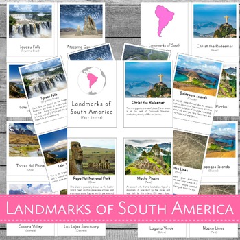 Preview of Montessori Inspired Landmarks of South America 3 Part Cards and Fact Cards
