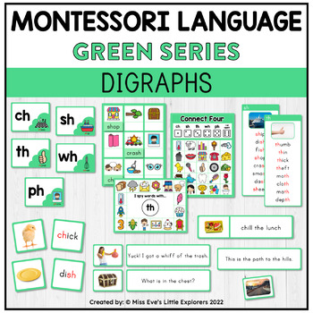 Preview of Montessori Phonics Green Series | DIGRAPHS | CH, SH, TH, WH and PH