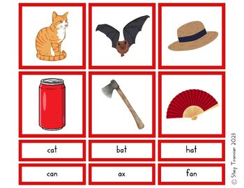 Preview of Montessori Language - Red Series: 3-Part Cards - CVC Short Vowels