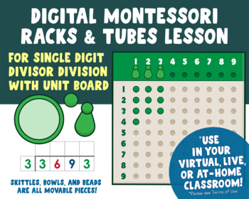Preview of Montessori Racks and Tubes Single-Digit Divisor Lesson | Long Division Lesson
