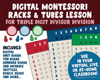 Preview of Montessori Racks and Tubes Triple-Digit Divisor Lesson | Long Division Lesson