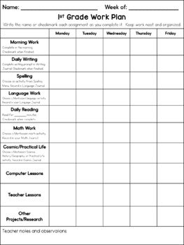 Preview of Weekly Montessori Lower Elementary Work Plans | Grades 1,2,3 (Ages 6-9)