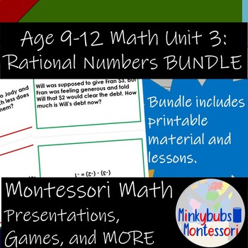 Preview of Montessori Math 2 Manual Rational Relative Numbers BUNDLE Unit 3