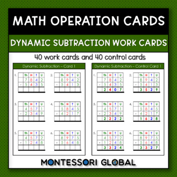 Preview of Montessori Math | 40 Dynamic Subtraction Digital and Printable Task Cards