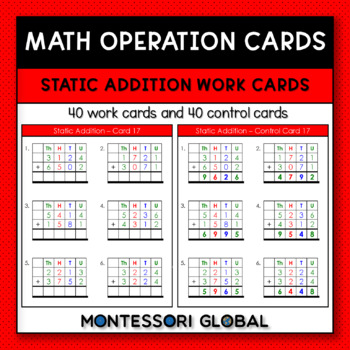 Preview of Montessori Math | 40 Static Addition Digital and Printable Task Cards