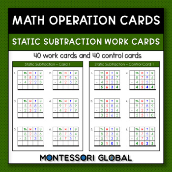 Preview of Montessori Math | 40 Static Subtraction Digital and Printable Task Cards