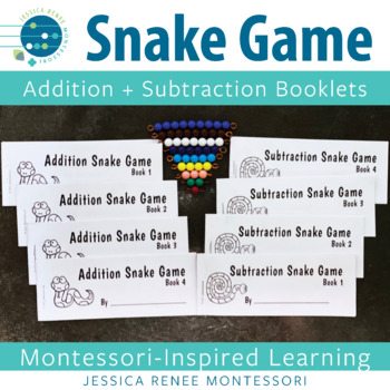 Preview of Montessori Math Addition & Subtraction Snake Game - Basic Math Facts Worksheets