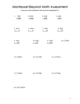 Preview of Montessori Math Assessment - Part 1