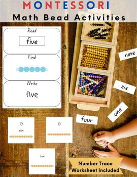 Preview of Montessori Math Bead Activity & Flash Cards 1-10