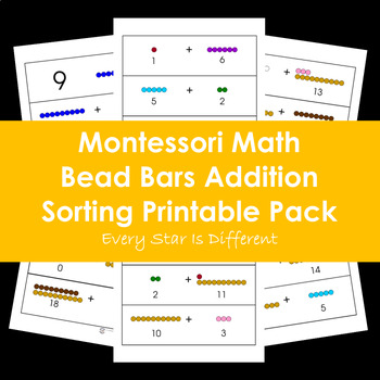 Preview of Montessori Math Bead Bar Addition Sorting Printable Pack