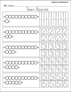 Preview of Montessori Math Beads 1 to 19 Tracing Teen Board