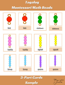 Preview of Free Sample of Montessori Math Beads Tagalog Cards